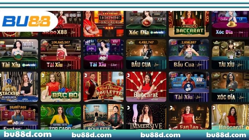 Live Casino BU88 - Sòng Bạc Chân Thực, Đẳng Cấp Bậc Nhất Các tựa game casino BU88 phổ biến nhất